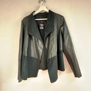 Alfani Womens Open Front Faux Leather Suede Jacket Medium Dark Forest New $89